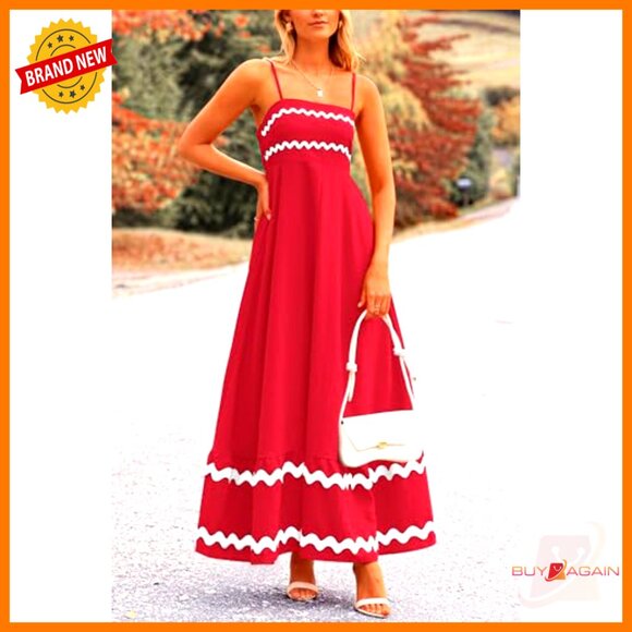 Flowy Maxi Dress Sleeveless Spaghetti Strap Ruffle Boho Beach Casual Elegant - Picture 5 of 7